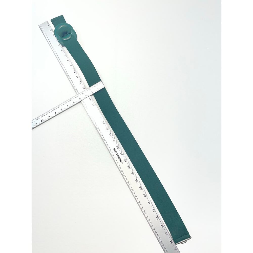 Vintage 80s Green Stretch Cinch Waist Belt Wide Elastic Double Ring Buckle OS - Picture 4 of 7